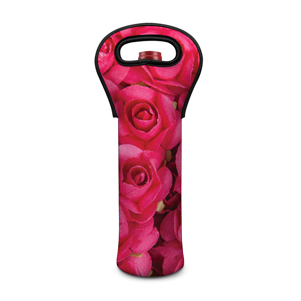 Hot Pink Rose Print Single Neoprene Wine Tote
