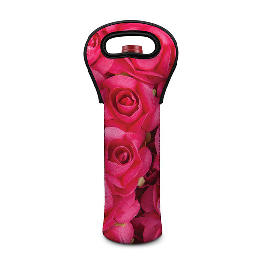 Hot Pink Rose Print Single Neoprene Wine Tote