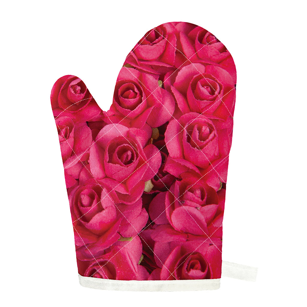 Hot Pink Rose Print Single Oven Mitt