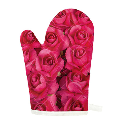 Hot Pink Rose Print Single Oven Mitt