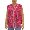 Hot Pink Rose Print Sleeveless Baseball Jersey