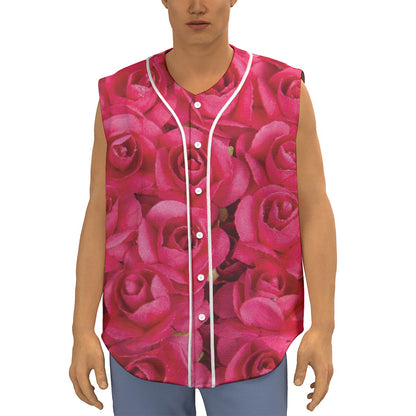 Hot Pink Rose Print Sleeveless Baseball Jersey