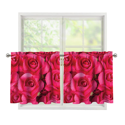 Hot Pink Rose Print Tier Curtains
