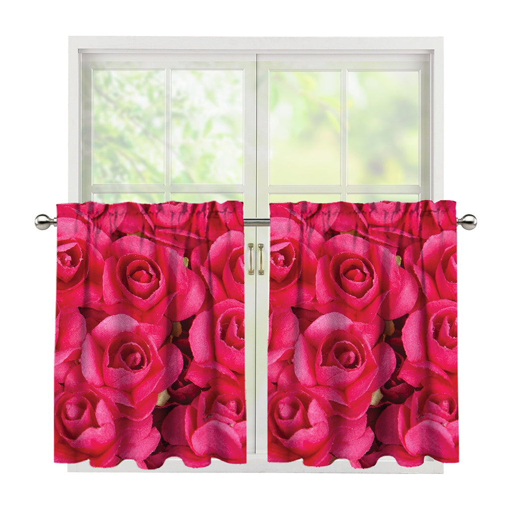 Hot Pink Rose Print Tier Curtains