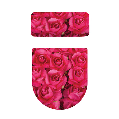 Hot Pink Rose Print Toilet Lid And Tank Cover Set