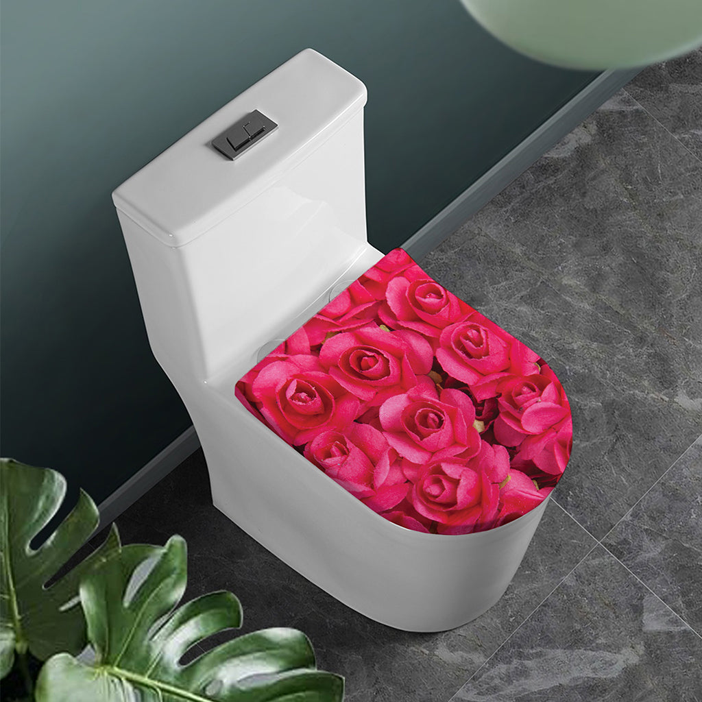 Hot Pink Rose Print Toilet Lid Cover