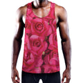 Hot Pink Rose Print Men's Workout Tank Top