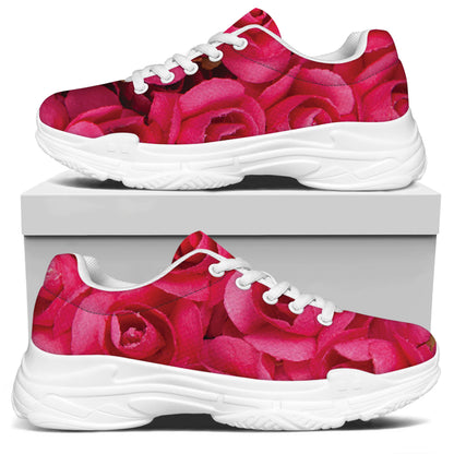Hot Pink Rose Print White Chunky Shoes