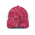 Hot Pink Rose Print White Mesh Trucker Hat