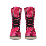Hot Pink Rose Print Winter Boots