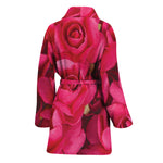 Hot Pink Rose Print Women's Bathrobe