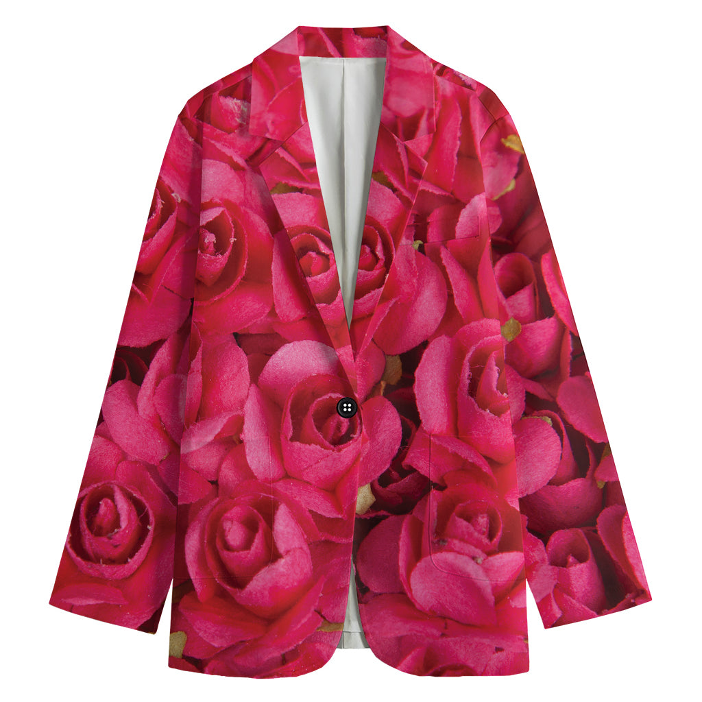 Hot Pink Rose Print Women's Blazer