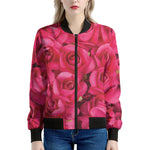 Hot Pink Rose Print Women's Bomber Jacket