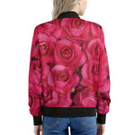 Hot Pink Rose Print Women's Bomber Jacket