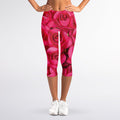 Hot Pink Rose Print Women's Capri Leggings
