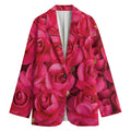 Hot Pink Rose Print Women's Cotton Blazer