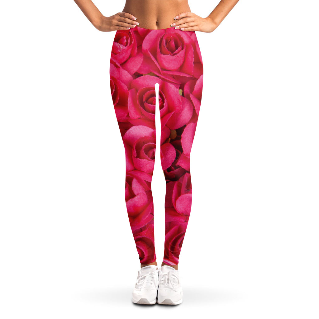Hot Pink Rose Print Women's Leggings