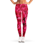 Hot Pink Rose Print Women's Leggings