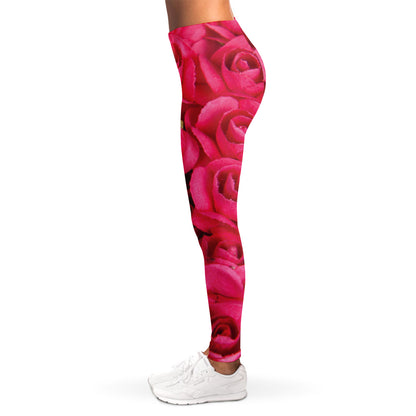 Hot Pink Rose Print Women's Leggings