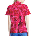 Hot Pink Rose Print Women's Polo Shirt