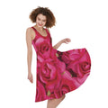 Hot Pink Rose Print Sleeveless Knee Length Dress
