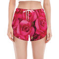 Hot Pink Rose Print Women's Split Running Shorts