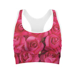 Hot Pink Rose Print Women's Sports Bra