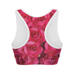 Hot Pink Rose Print Women's Sports Bra