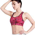 Hot Pink Rose Print Women's Sports Bra