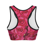 Hot Pink Rose Print Women's Sports Bra