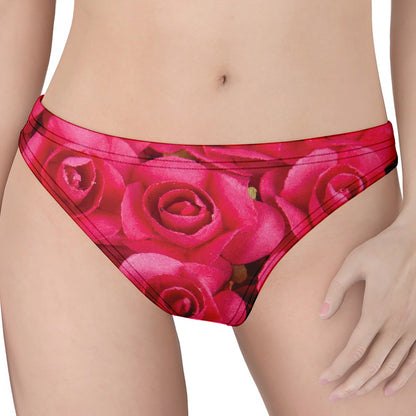 Hot Pink Rose Print Women's Thong