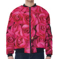 Hot Pink Rose Print Zip Sleeve Bomber Jacket