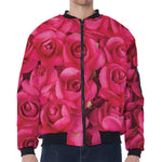 Hot Pink Rose Print Zip Sleeve Bomber Jacket