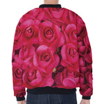 Hot Pink Rose Print Zip Sleeve Bomber Jacket