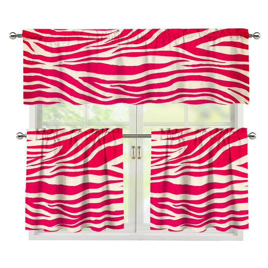 Hot Pink Zebra Pattern Print 3 Piece Kitchen Curtains