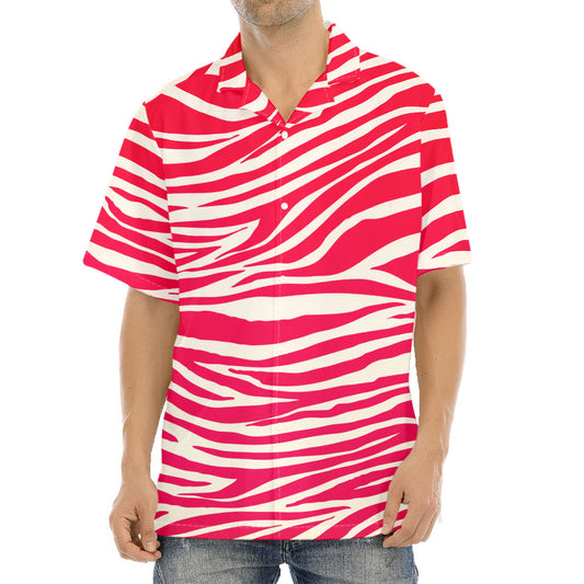 Hot Pink Zebra Pattern Print Aloha Shirt