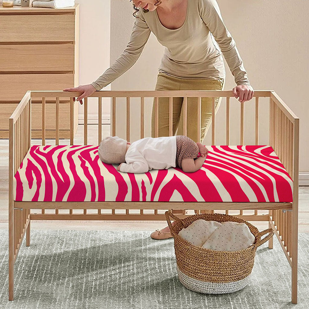 Hot Pink Zebra Pattern Print Baby Crib Sheet
