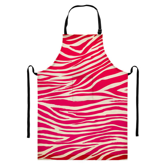 Hot Pink Zebra Pattern Print Bib Apron With Pocket