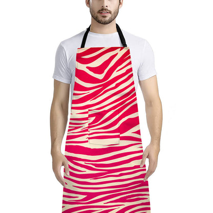 Hot Pink Zebra Pattern Print Bib Apron With Pocket