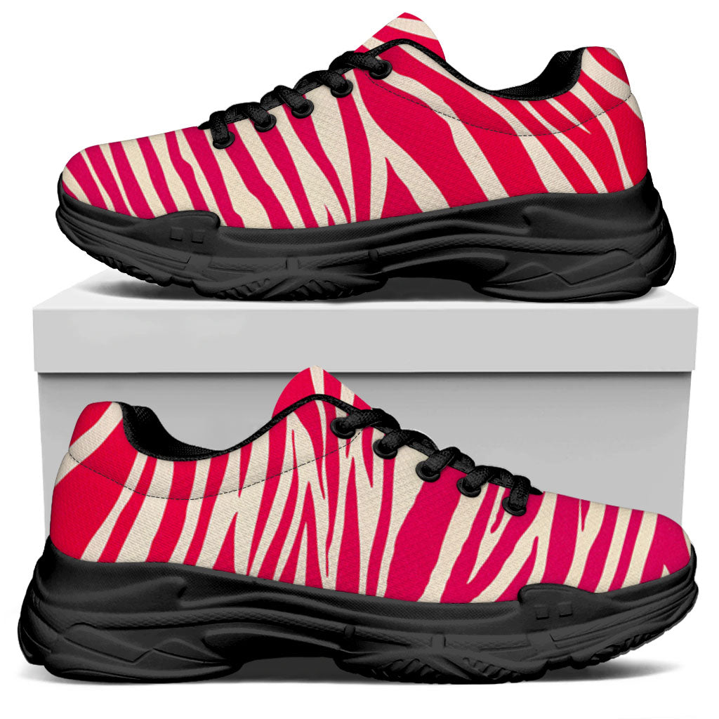 Hot Pink Zebra Pattern Print Black Chunky Shoes