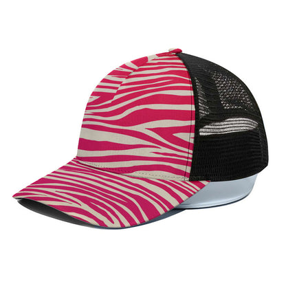 Hot Pink Zebra Pattern Print Black Mesh Trucker Cap