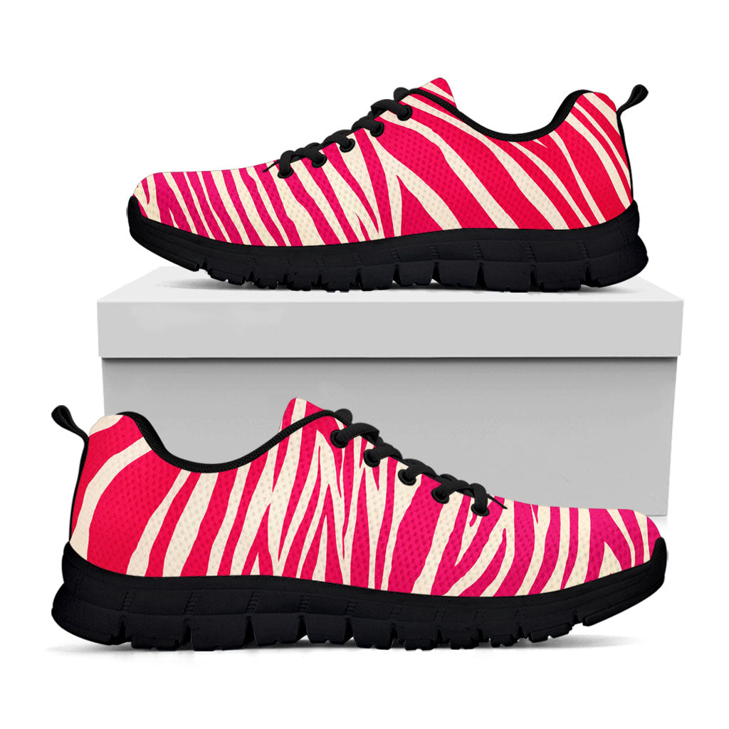 Hot Pink Zebra Pattern Print Black Running Shoes