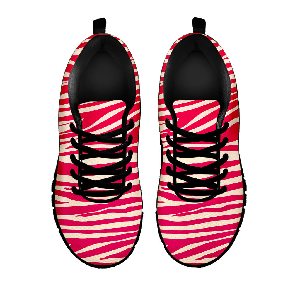 Hot Pink Zebra Pattern Print Black Running Shoes