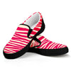 Hot Pink Zebra Pattern Print Black Slip On Sneakers