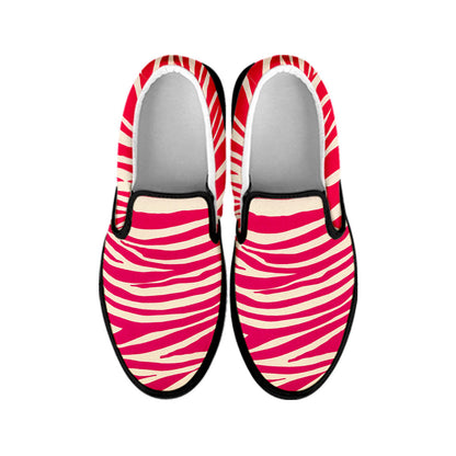 Hot Pink Zebra Pattern Print Black Slip On Sneakers