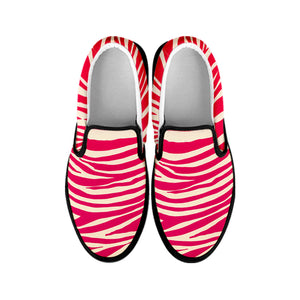 Hot Pink Zebra Pattern Print Black Slip On Sneakers