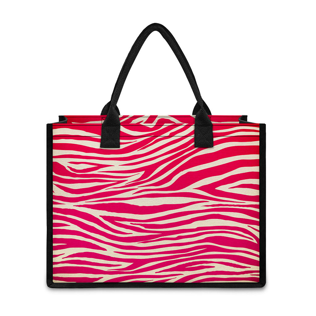 Hot Pink Zebra Pattern Print Canvas Tote Bag