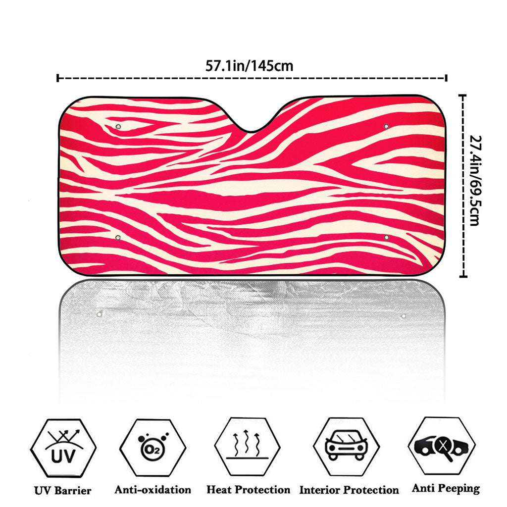 Hot Pink Zebra Pattern Print Car Windshield Sun Shade