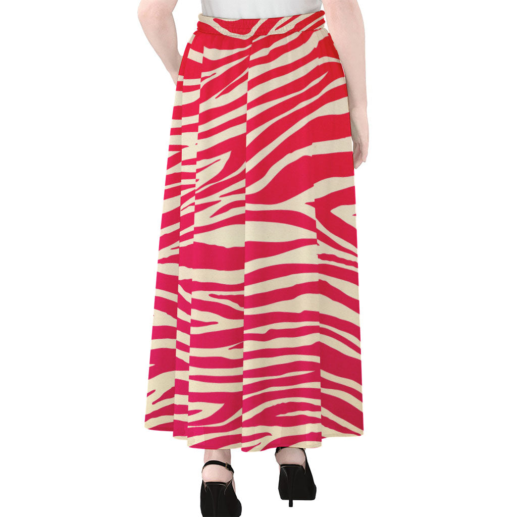 Hot Pink Zebra Pattern Print Chiffon Maxi Skirt