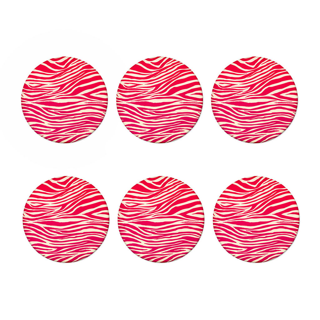 Hot Pink Zebra Pattern Print Coaster Set